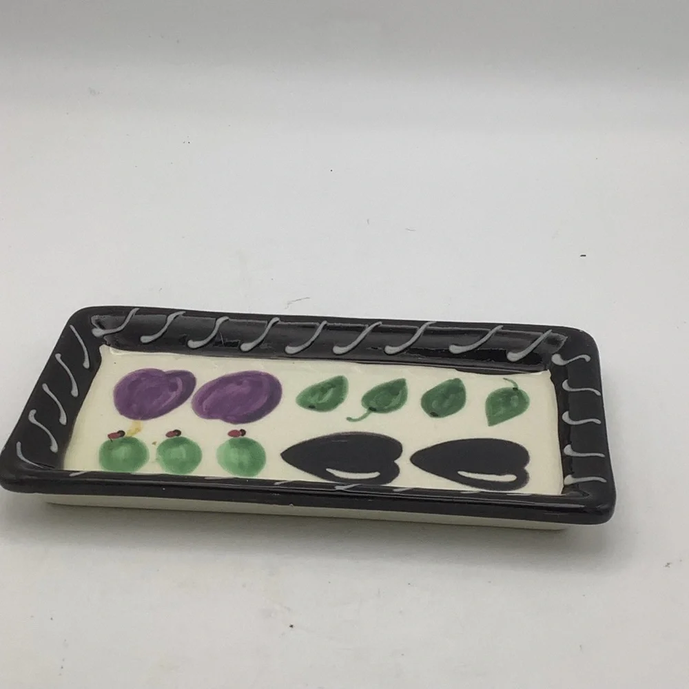 Vintage Crate&Barrel Hand Painted Ceramic Dipping Tray with Olive Design